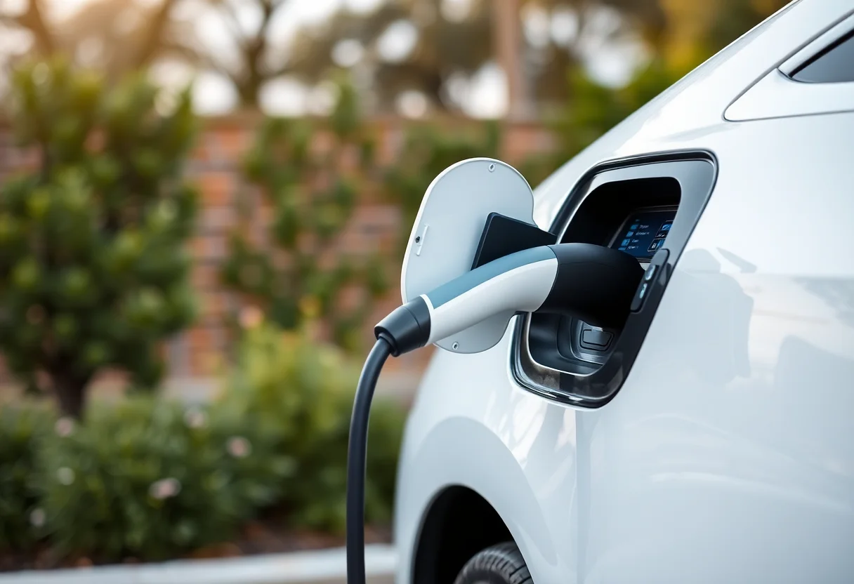 Close-up of an electric vehicle charging station